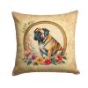 Mastiff and Flowers Throw Pillow Machine Washable, Indoor Outdoor Decorative Pillow for Couch, Bed or Patio, 14Hx14W