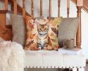 German Rex Cat in Fall Leaves Throw Pillow Machine Washable, Indoor Outdoor Decorative Pillow for Couch, Bed or Patio, 14Hx14W
