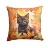 York Chocolate Cat in Fall Leaves Throw Pillow Machine Washable, Indoor Outdoor Decorative Pillow for Couch, Bed or Patio, 18Hx18W