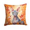 Peterbald Cat in Fall Leaves Throw Pillow Machine Washable, Indoor Outdoor Decorative Pillow for Couch, Bed or Patio, 18Hx18W