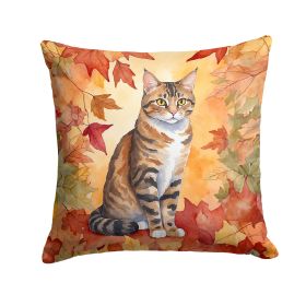 California Spangled Cat in Fall Leaves Throw Pillow Machine Washable, Indoor Outdoor Decorative Pillow for Couch, Bed or Patio, 18Hx18W