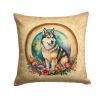 Alaskan Malamute and Flowers Throw Pillow Machine Washable, Indoor Outdoor Decorative Pillow for Couch, Bed or Patio, 14Hx14W