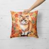 Exotic Shorthair Cat in Fall Leaves Throw Pillow Machine Washable, Indoor Outdoor Decorative Pillow for Couch, Bed or Patio, 18Hx18W