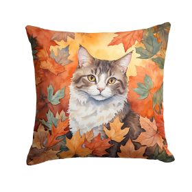 La Perm Cat in Fall Leaves Throw Pillow Machine Washable, Indoor Outdoor Decorative Pillow for Couch, Bed or Patio, 14Hx14W