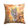 Highlander Lynx Cat in Fall Leaves Throw Pillow Machine Washable, Indoor Outdoor Decorative Pillow for Couch, Bed or Patio, 14Hx14W