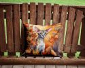 Oriental Shorthair Cat in Fall Leaves Throw Pillow Machine Washable, Indoor Outdoor Decorative Pillow for Couch, Bed or Patio, 14Hx14W