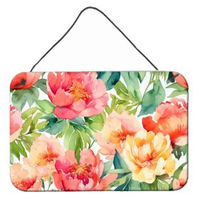 NEW Indiana Peonies in Watercolor Wall or Door Hanging Prints Aluminum Metal Sign Kitchen Wall Bar Bathroom Plaque Home Decor, 8HX12W, Multicolor (Default: Default)